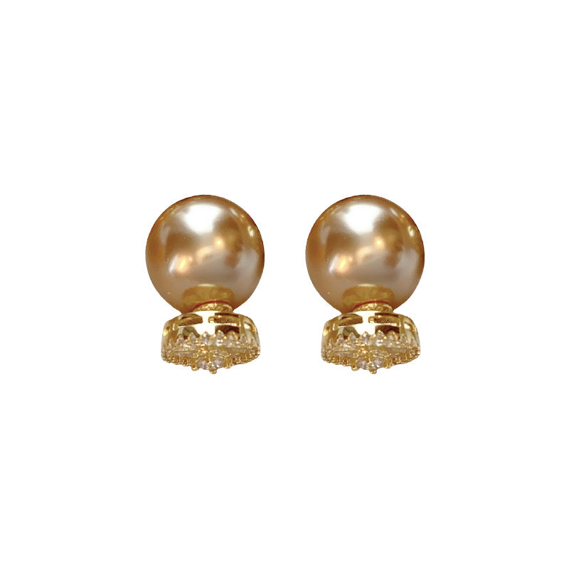 Plated Sier Needle Zircon Flower Champagne Pearl Fashionable Earrings