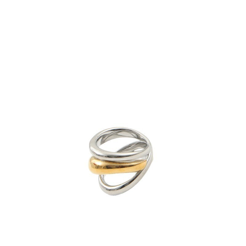 Winding Wide Surface Gold Titanium Steel Ring