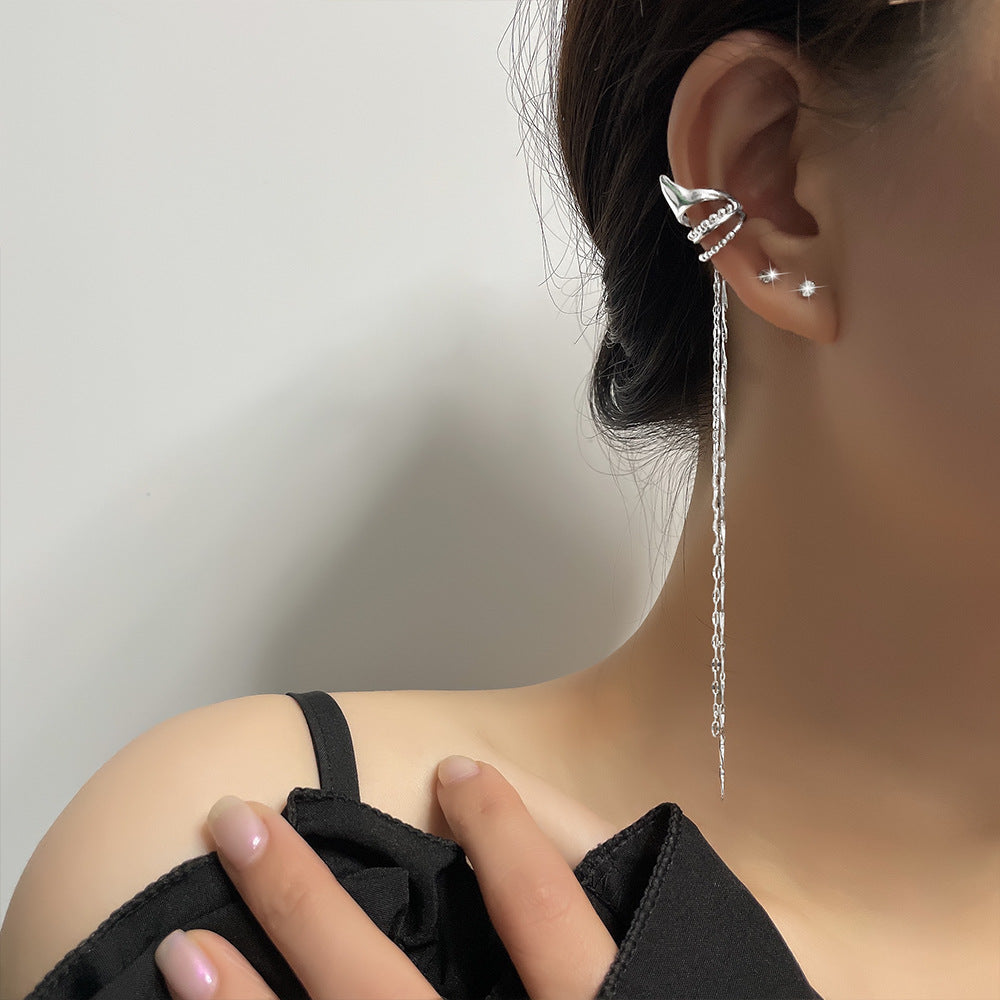High-grade Long Earless Geometric Tile Chain Ear Clip