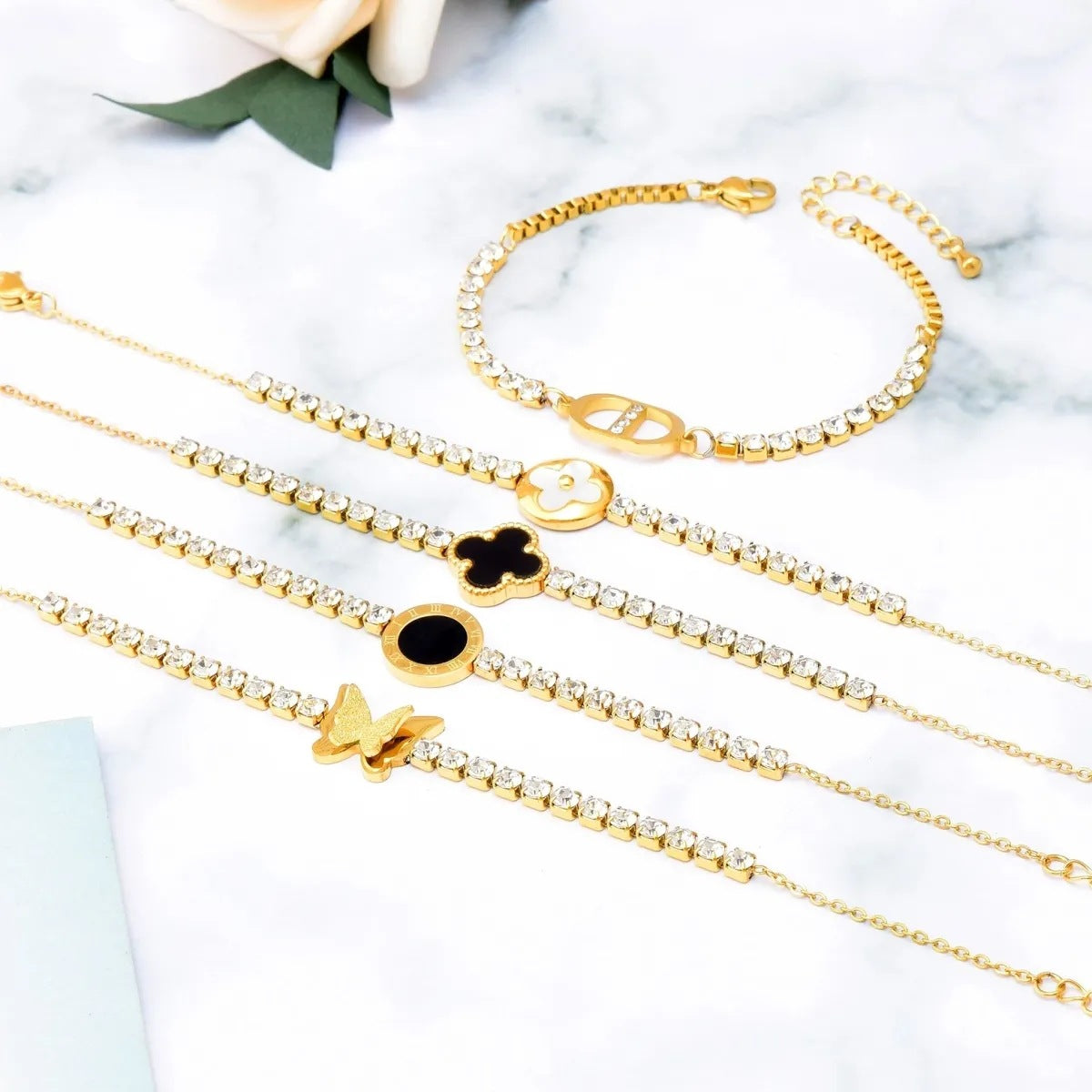 Women's Zircon Titanium Steel Golden Butterfly Retro High Sense Bracelet