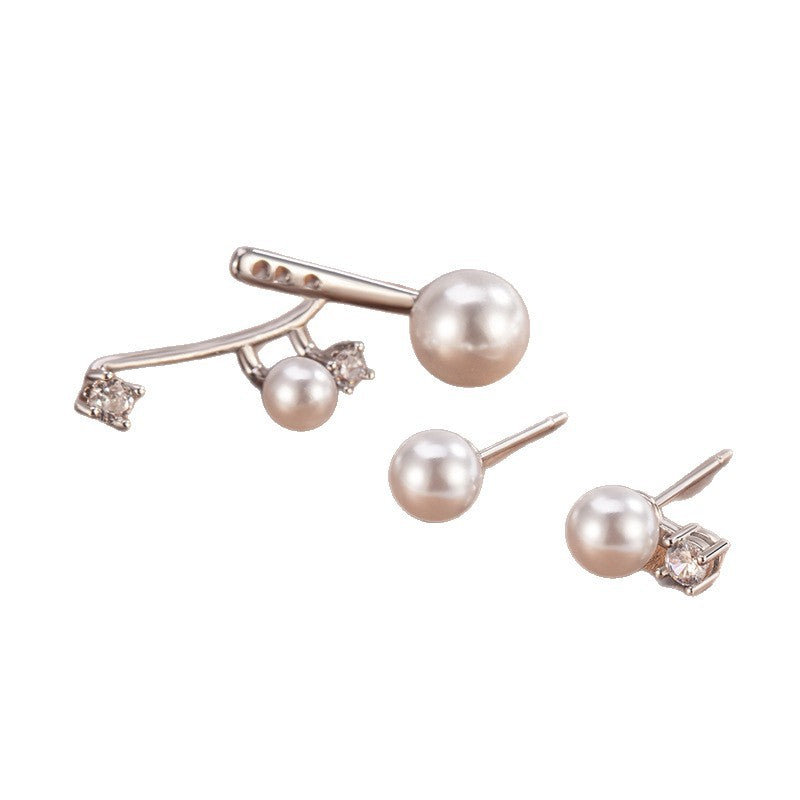 Asymmetric Pearl Star Point Zircon Ear Design Light Luxury Stud Earrings