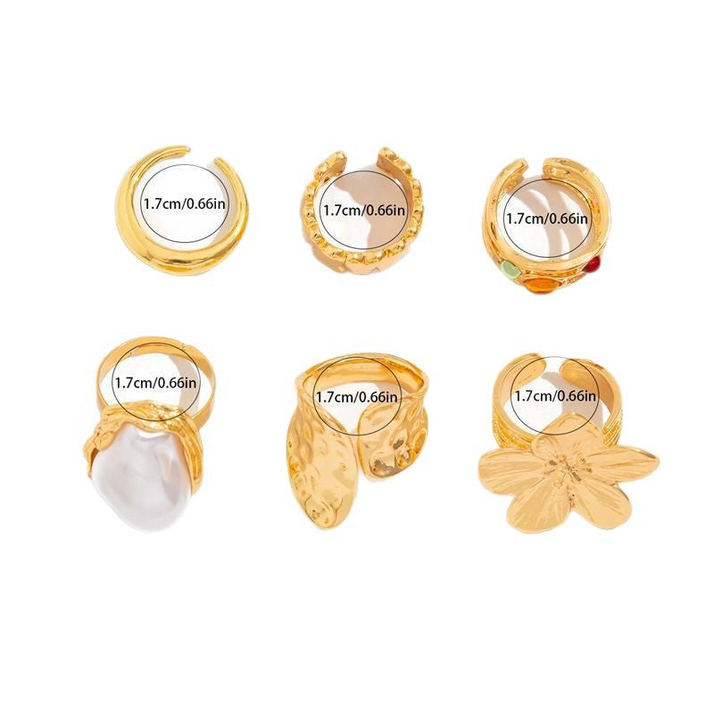 Women's Combined Fashion Liquid Lava Flower Irregular Rings