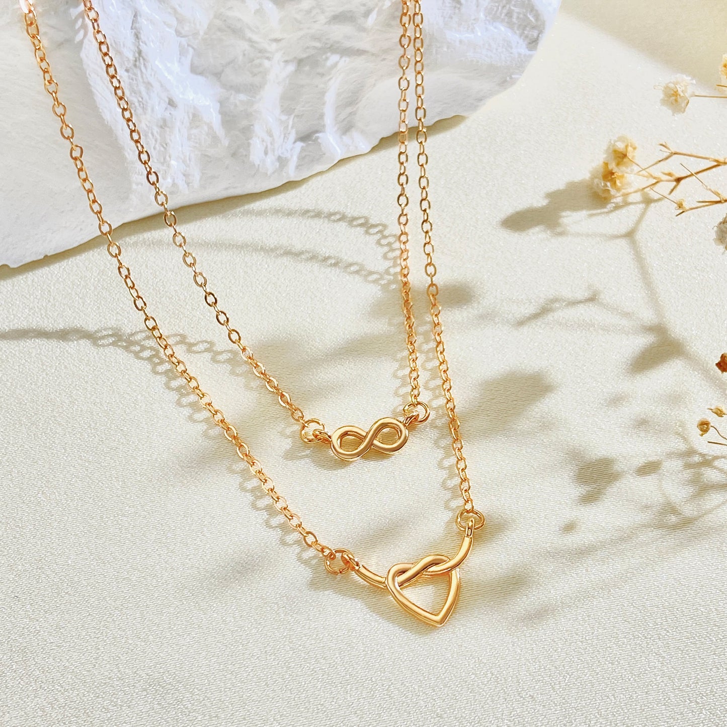 Infinite Love Female Style Creative Interwoven Heart-shaped Twin Clavicle Necklaces