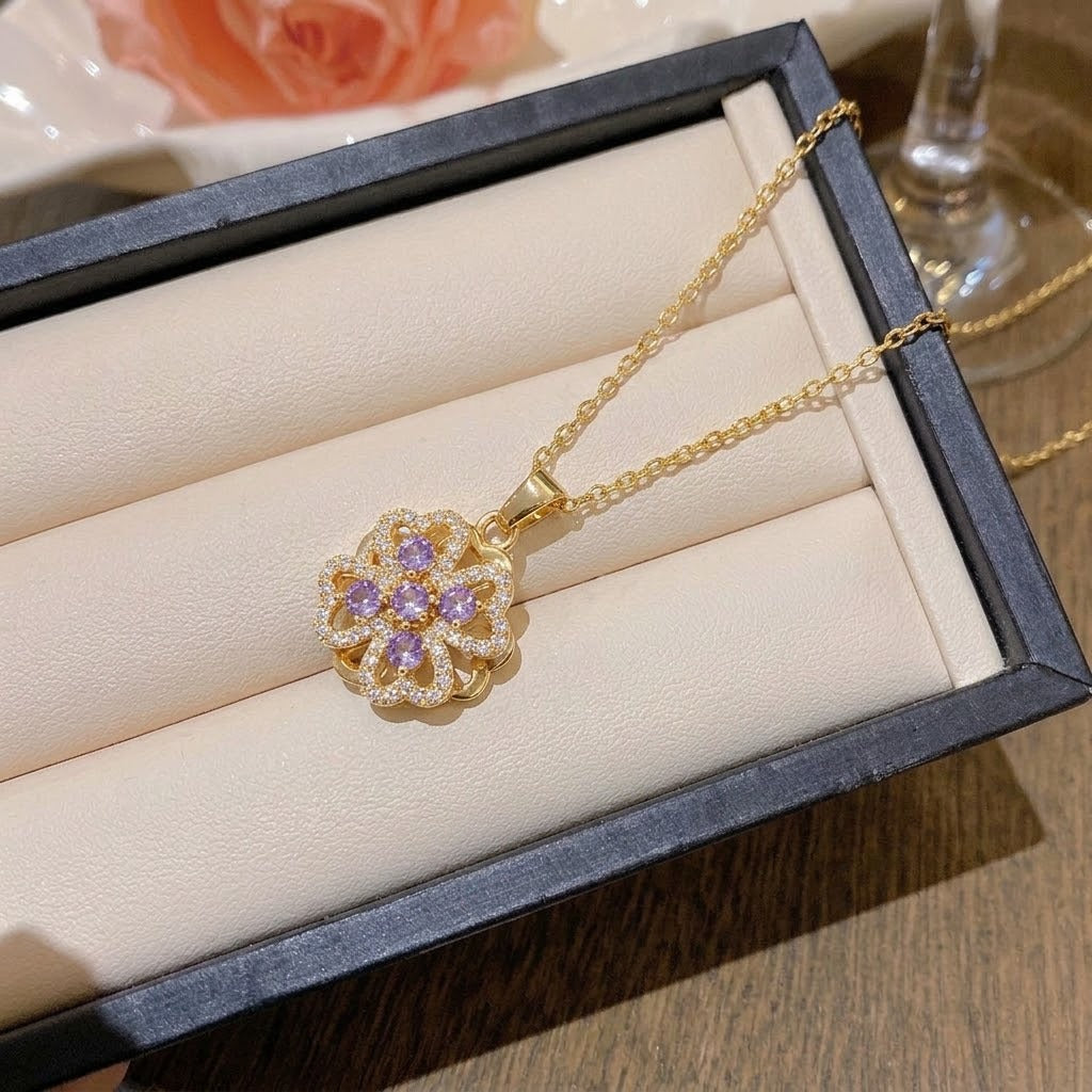 Rotating Degree Rotation Heart-shaped Zircon Clavicle Rings