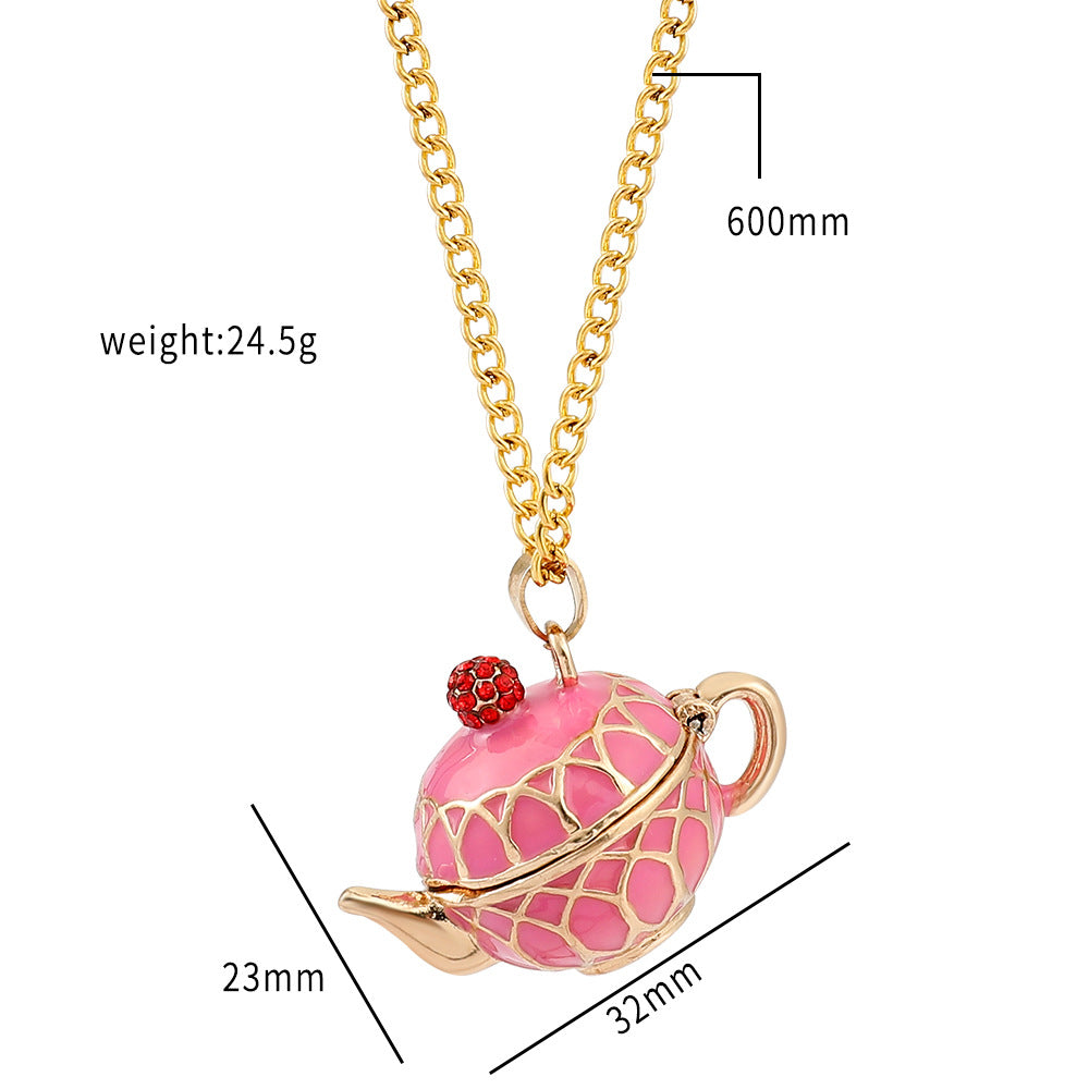 Glaze Fashion Teapot Openable Long Cartoon Necklaces