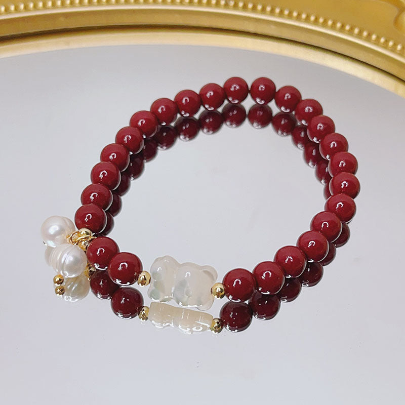 Cinnabar Female Chinese Ethnic Style Pearl Shell Bracelets