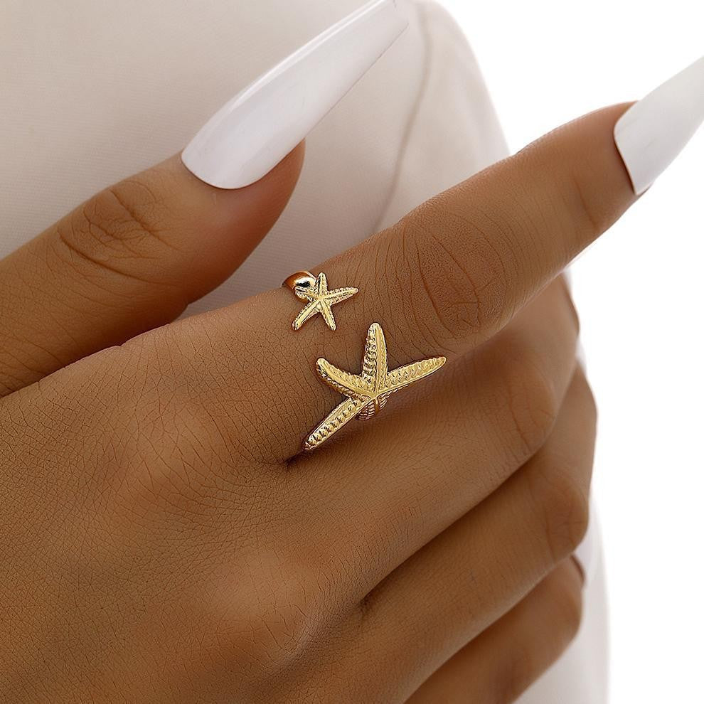 Women's Ocean Style Shell Starfish Creative Minority Fashion Open Adjustable Suit Rings