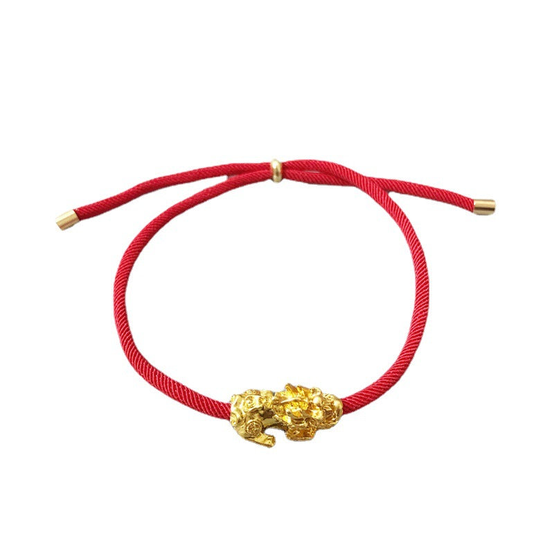 Simple Red Rope Gold-plated Lucky Beads Bracelets