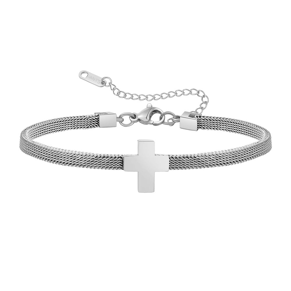 Bracelets en acier inoxydable personnalisés avec croix en maille créative pour femmes