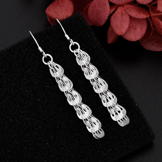 Simple Sier Plated Phoenix Tail Chain Earrings