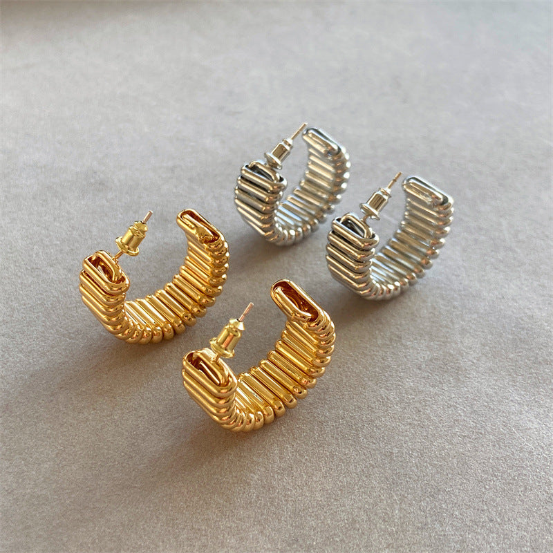 Metal Texture Stripes Ear Female Light Luxury Temperament Earrings