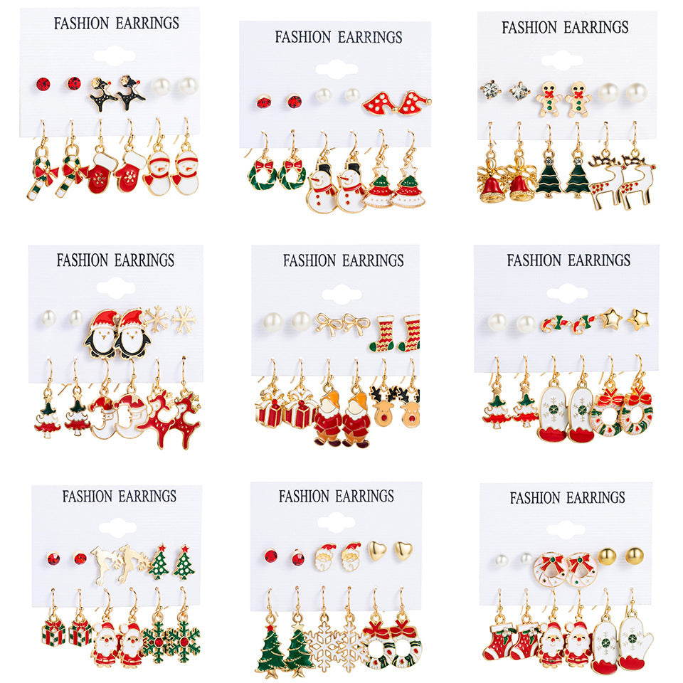 Women's Series Snowflake Bell Combination Suit Cartoon Earrings