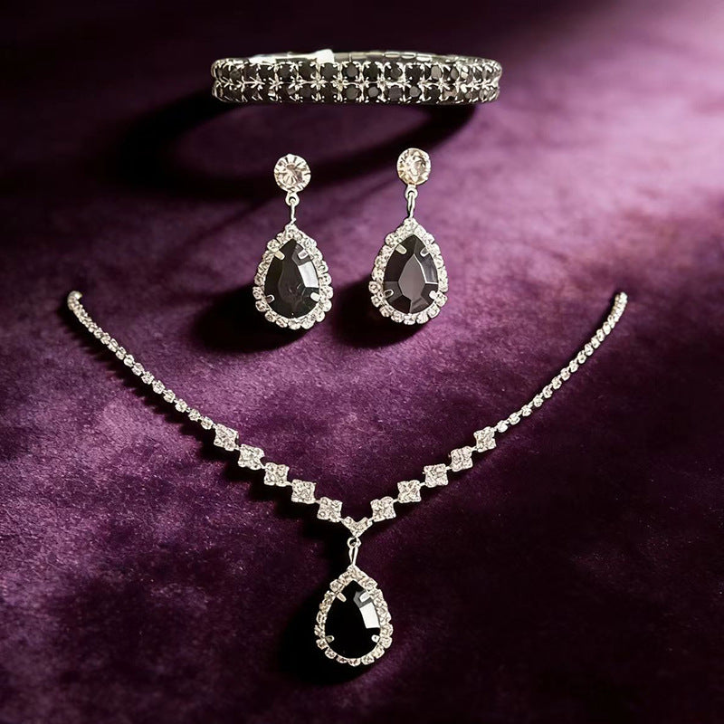 Simple Exquisite Three-piece Full Diamond Clavicle Dinner Jewelry Set