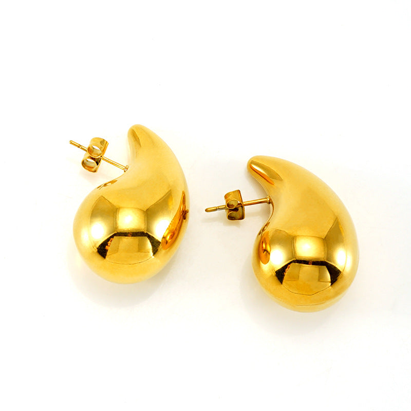 Women's Design Gold Chubby Water Drop Titanium Earrings