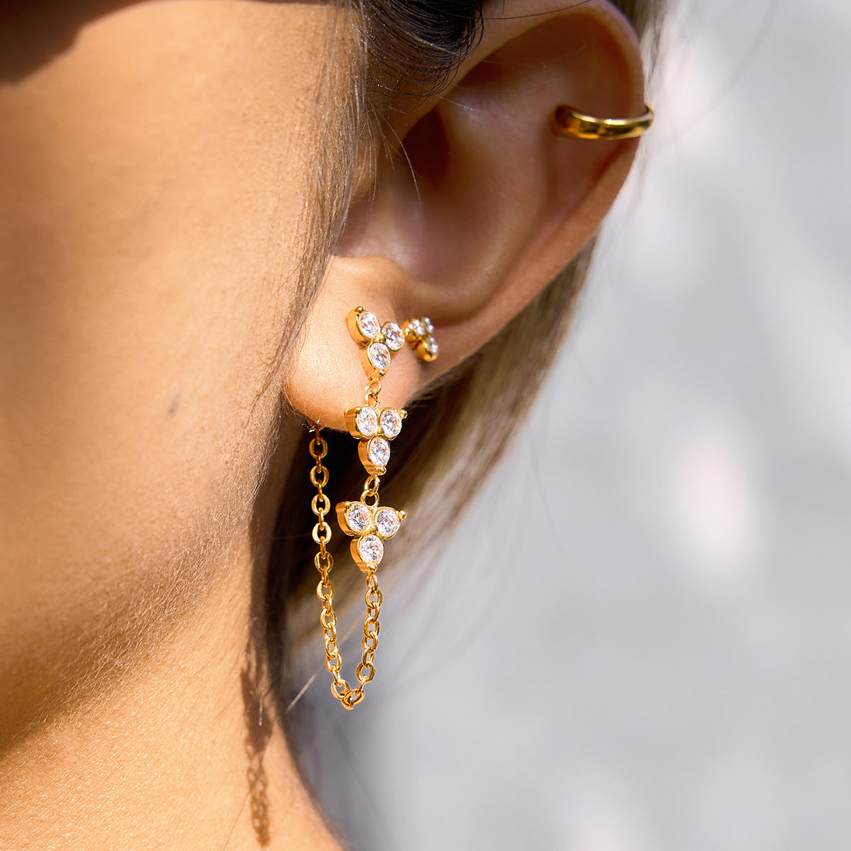 Women's White Zircon Flower Chain Tassel Simple Fashion Rings