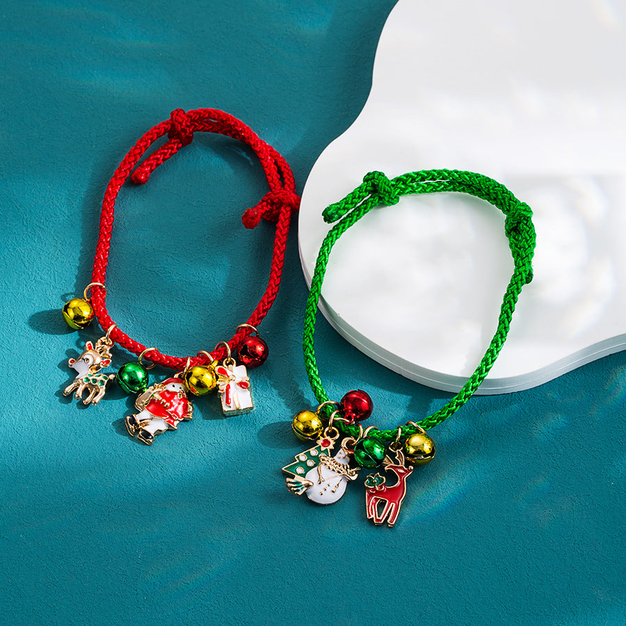 Bracelets rouges réglables avec cloche de père Noël mignon