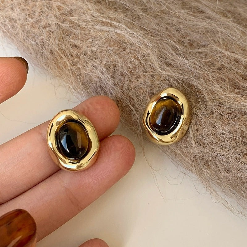 Women's Tigereye Ear Light Luxury High-grade Design Retro Stud Earrings