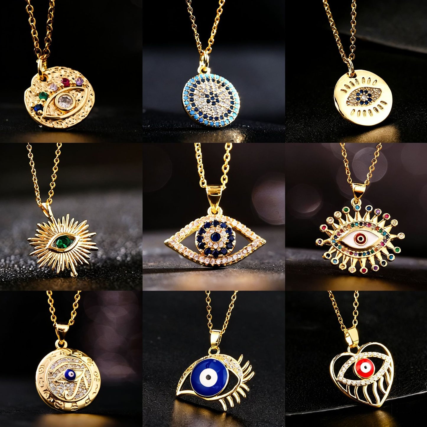 Titanium Steel Clavicle Chain Color Zircon Eye Necklace