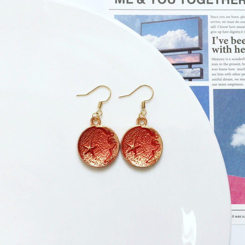 Women's Cartoon Metal Dripping Planet Moon Blue Starry Sky Earrings