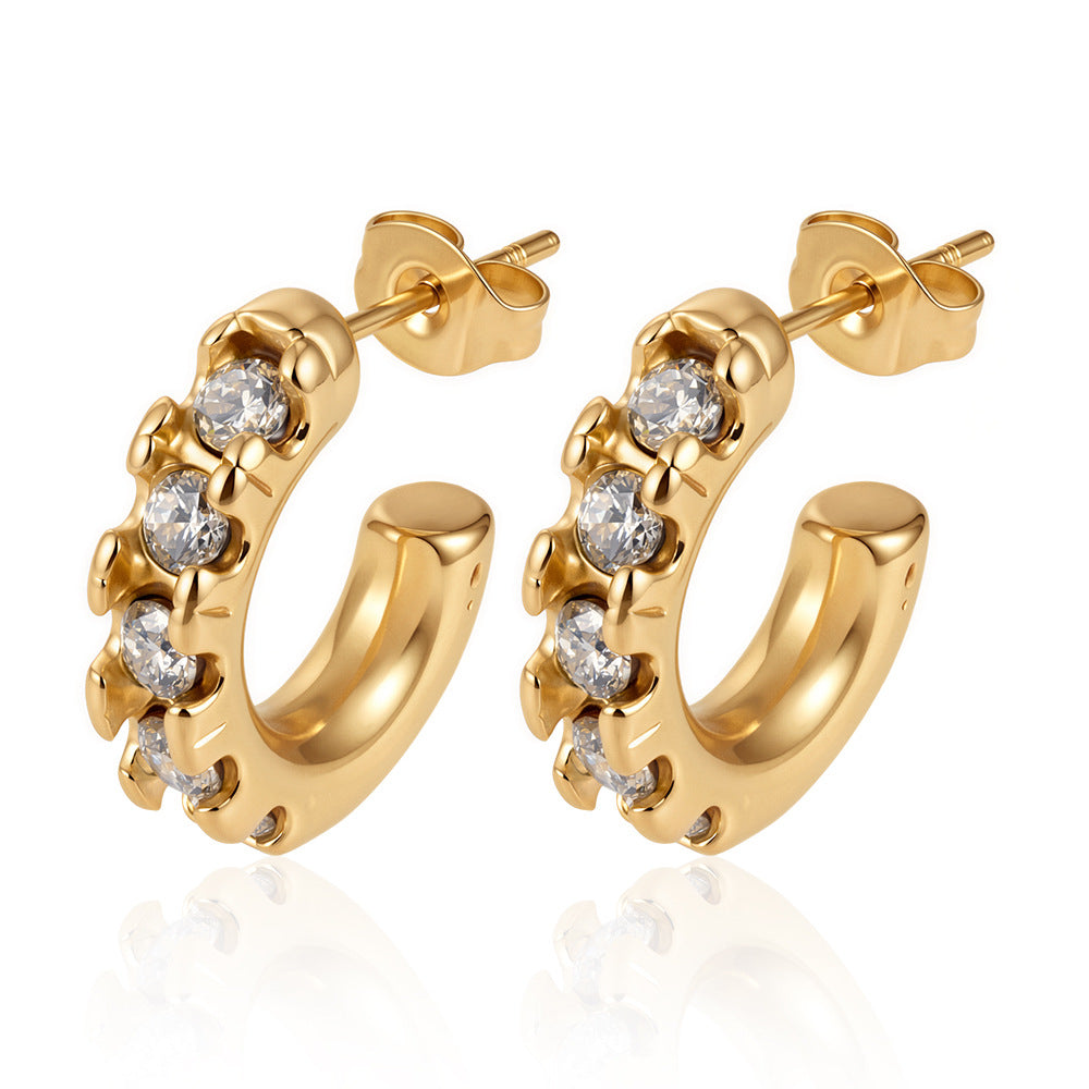 Women's Round Sticky Zircon Stainless Steel High-grade Versatile Earrings