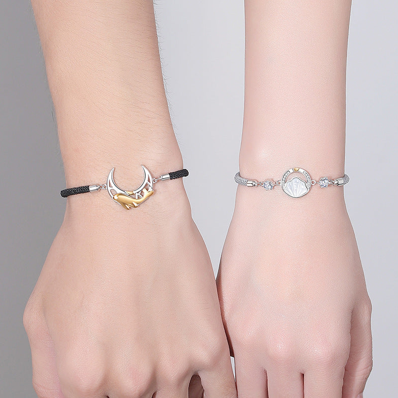 Women's & Men's Lovers Pair Of Shells For Lifetime Woven Hand Strap Valentine's Bracelets