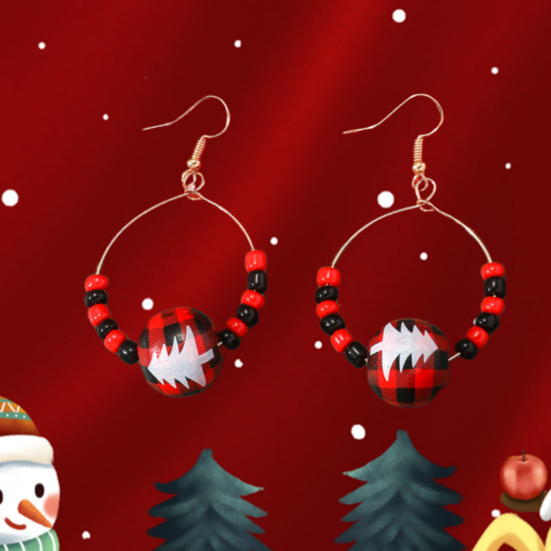 Autumn Christmas Personalized Creative Tree Snowflake Wooden Bead Earrings