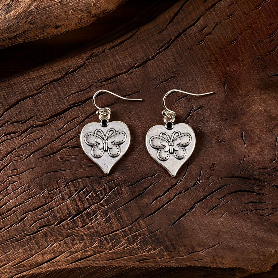 Sier Spot Drill Butterfly Love Heart Simple Personality Zinc Earrings