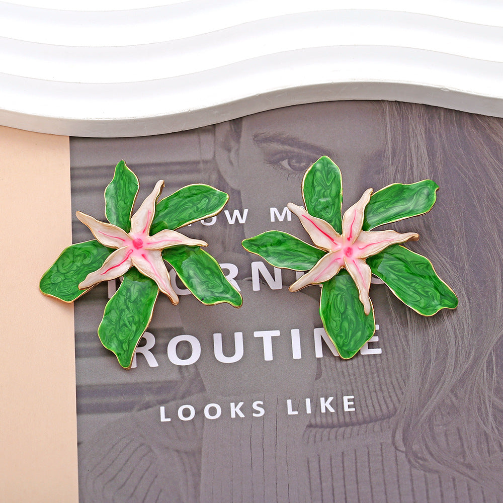 Exaggerated Alloy Glaze Flowers Unique Super Fairy Mori Style Enamel Earrings