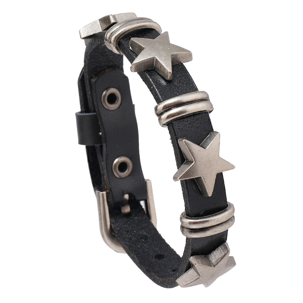 Men's Street Punk Five-pointed Star Retro Cattle Bracelets