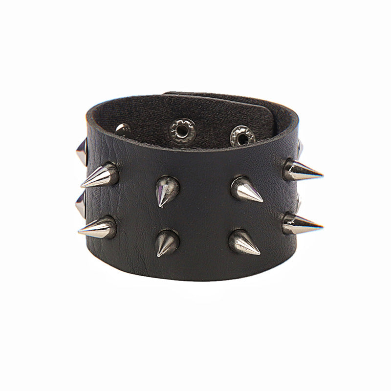 Punk Exaggerated Tapered Spike Rivet Leather Bracelets