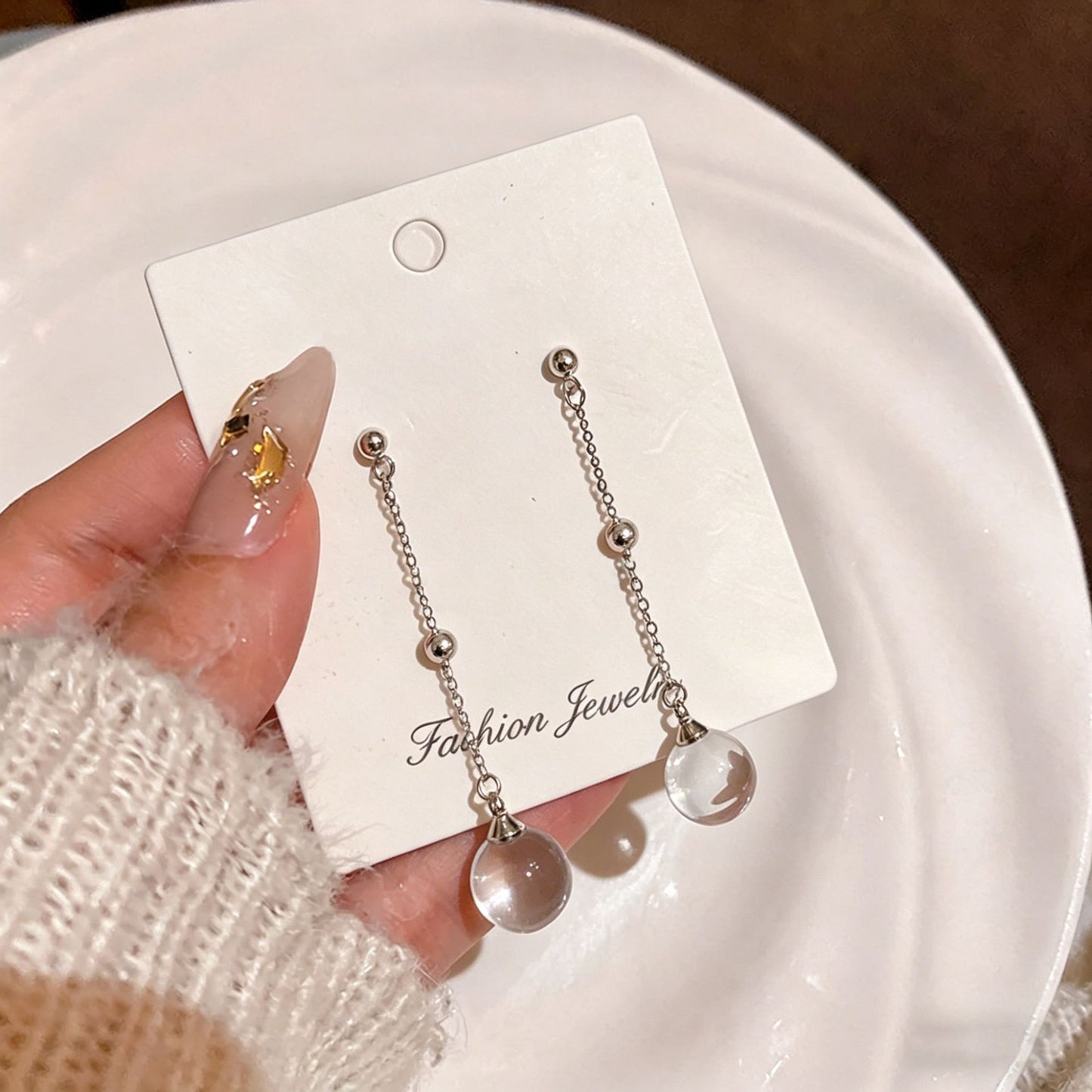 Crystal Ball Special Interest Light Luxury Elegant Long Tassel Without Rings