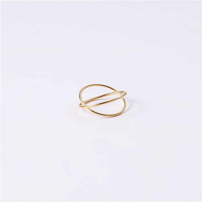 Version Simple Personality Basic Cross Titanium Steel Gold Plated Twin Ring