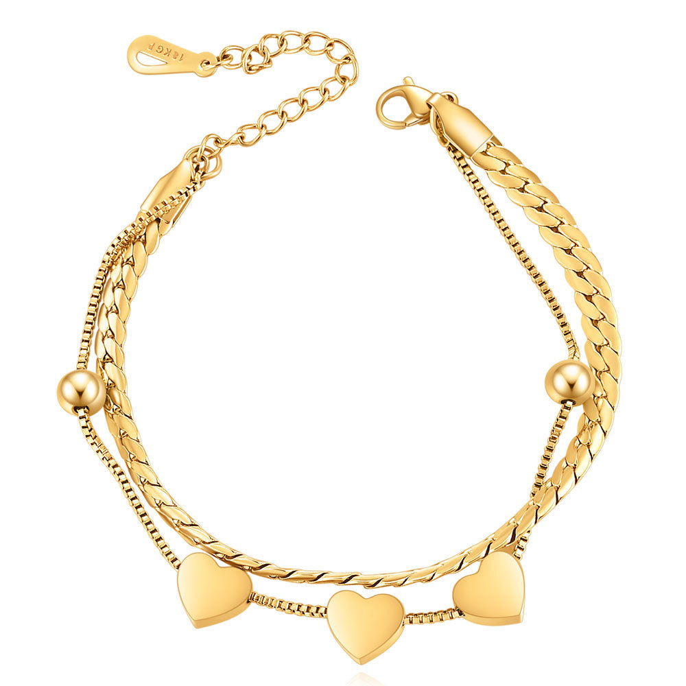 Love Heart Simplicity Gold Stainless Steel Bracelet