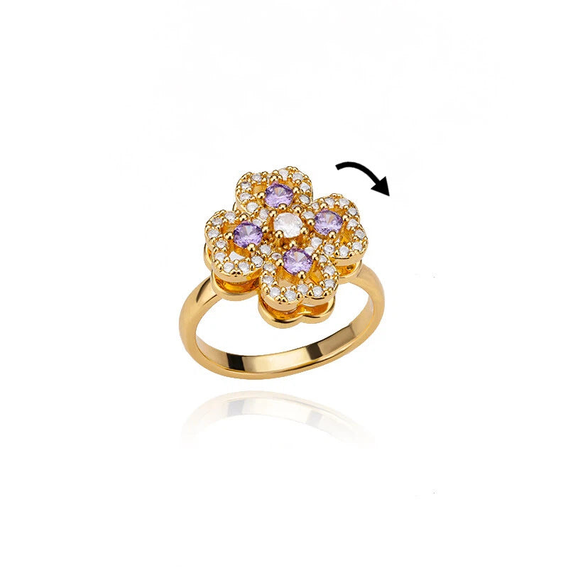 Sweet Loving Heart Purple Bow Zircon Gold-plated Ring