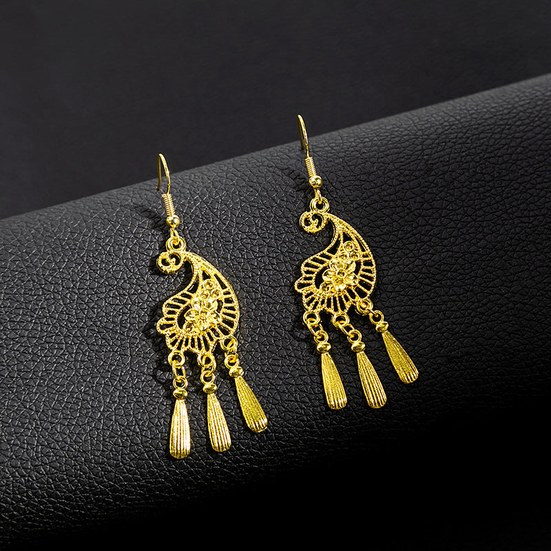 Style Peacock Golden Bell Tassel Bohemian Earrings