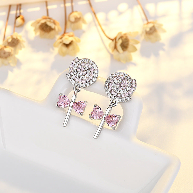 Boucles d'oreilles coréennes en forme de sucette pour femmes, Niche en Zircon doux, bonbons