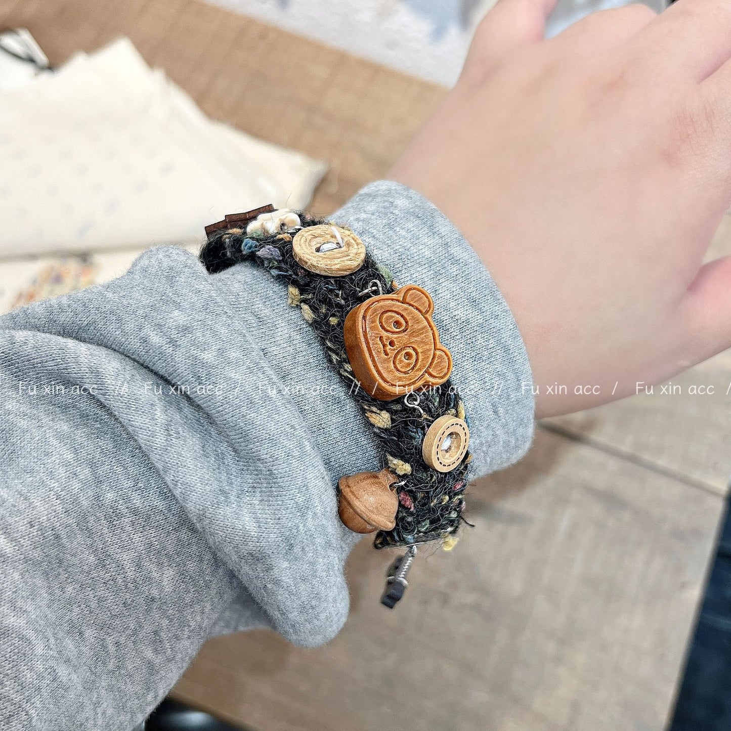 Bracelets en laine pour femmes, niche ours en ébène mignon