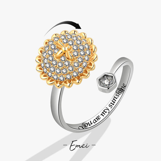 Rotating Sunflower Bee Female Creative Personality Rings