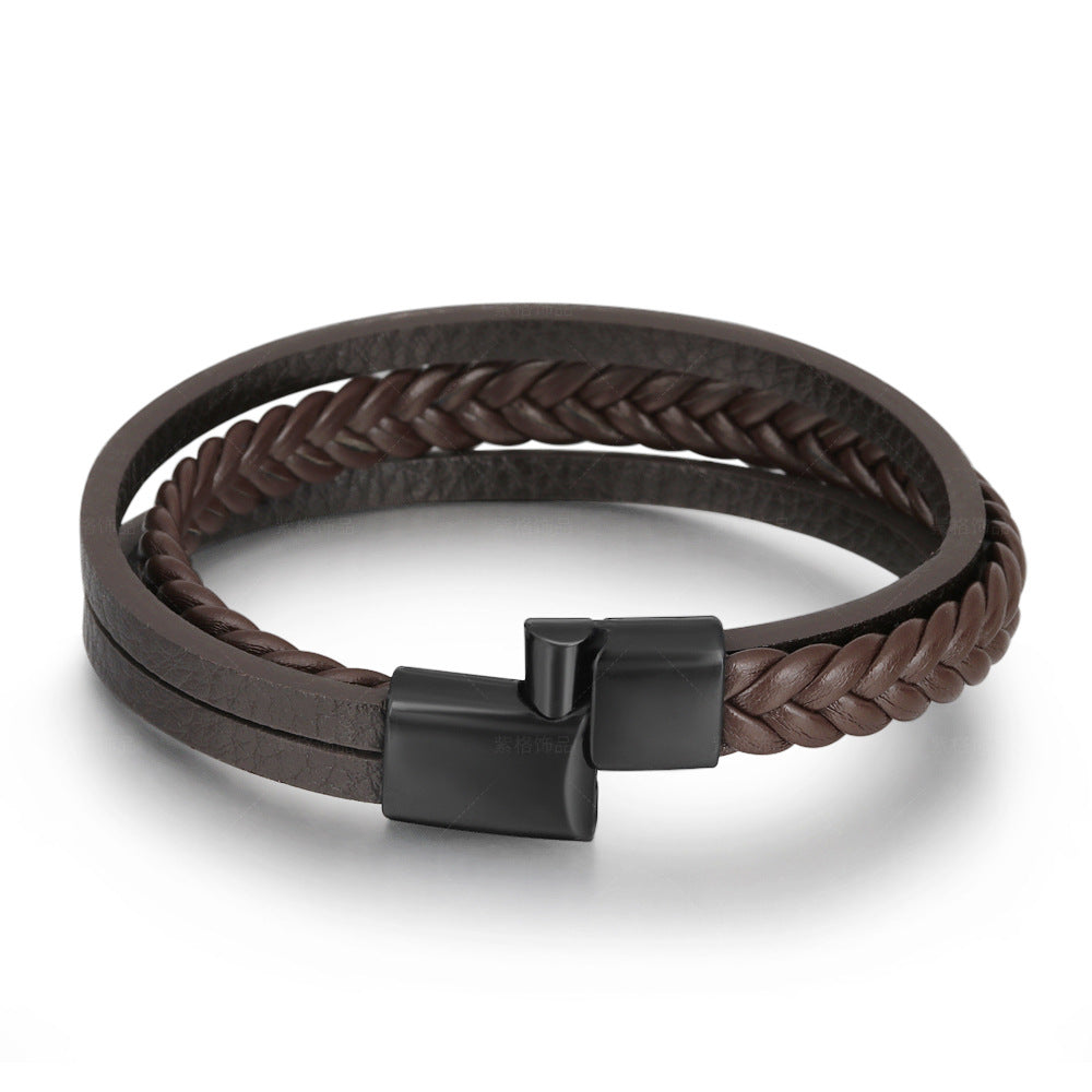 Herren-Armbänder im Vintage-Lederseil mit geflochtenem Ethno-Stil