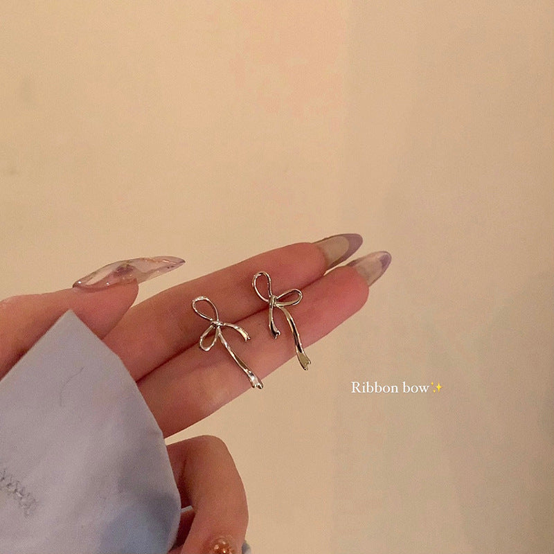 Women's Bow Ribbon Auricular Needle Sier Sweet Gentle Delicate Design Ear Clip