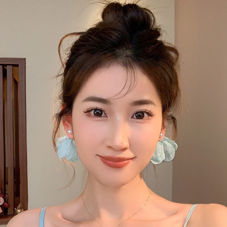 Women's Blowing Wheat Waves Atmosphere Chiffon Flower High-grade Earrings