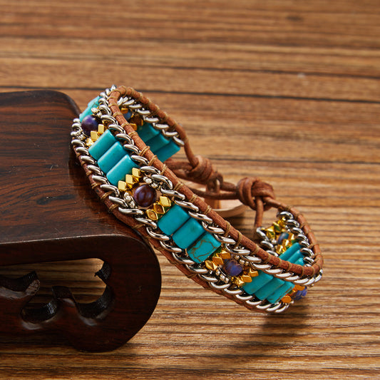 Style Turquoise Natural Stone Chain Woven Bracelets