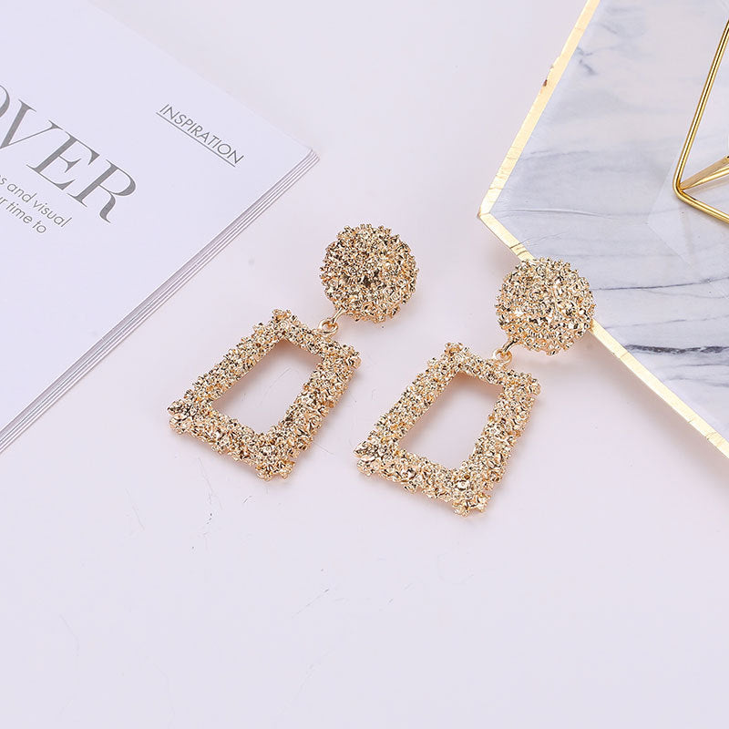 Profile Generous Frosted Hipster Geometric Creative Personality Relief Trapezoidal Long Stud Earrings