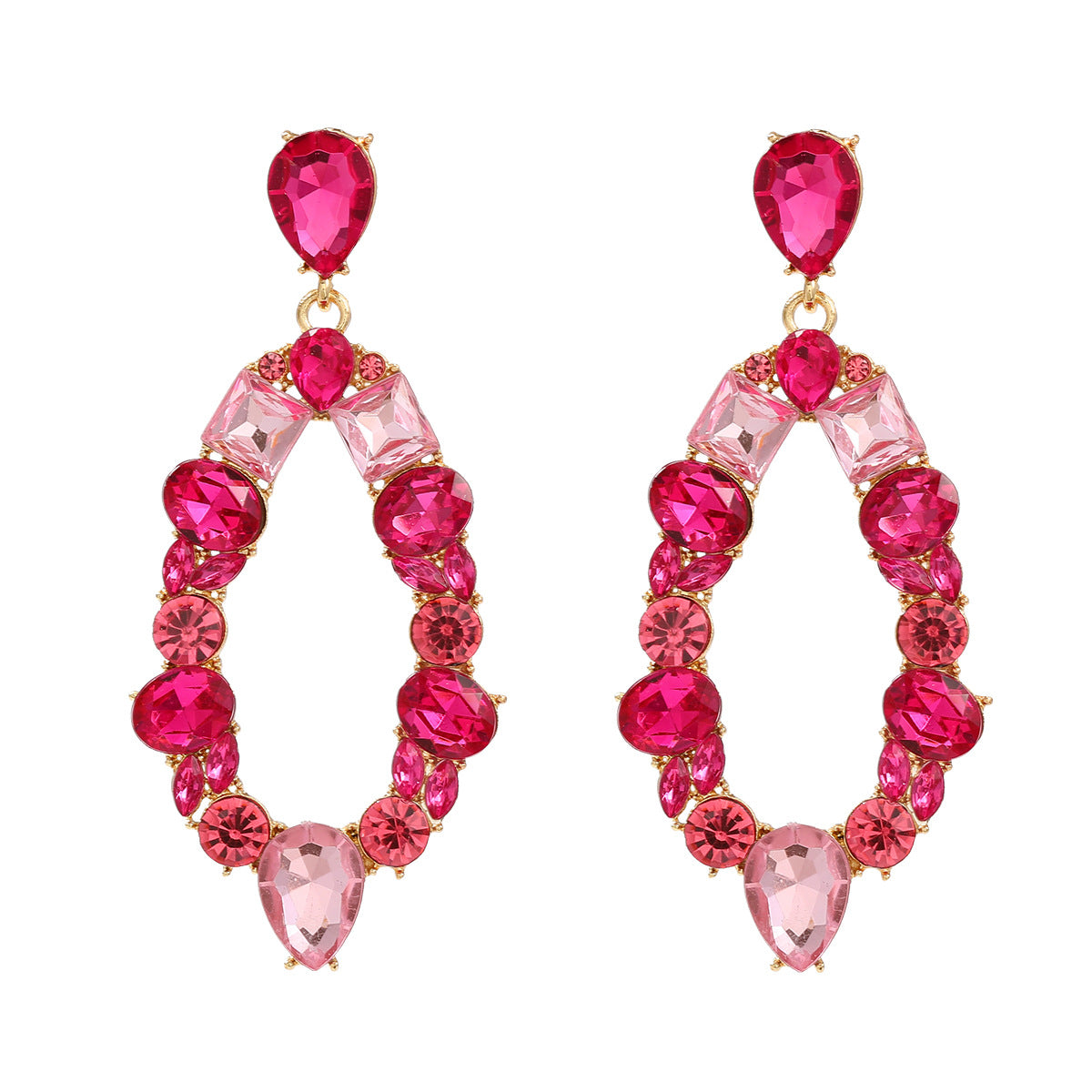 Women's Trendy Colorful Crystals Exaggerated Geometric Simple Earrings