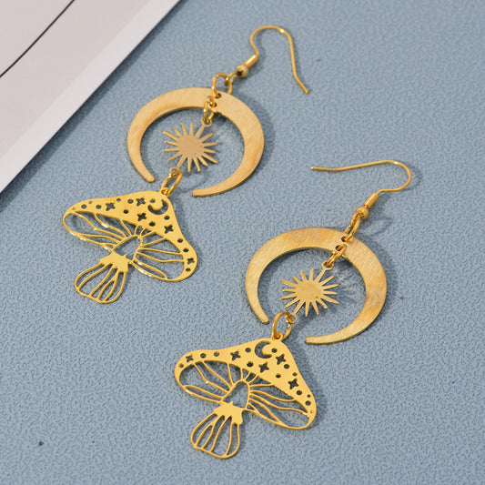 Personality Hollow Out Mushroom Flower Butterfly Earrings