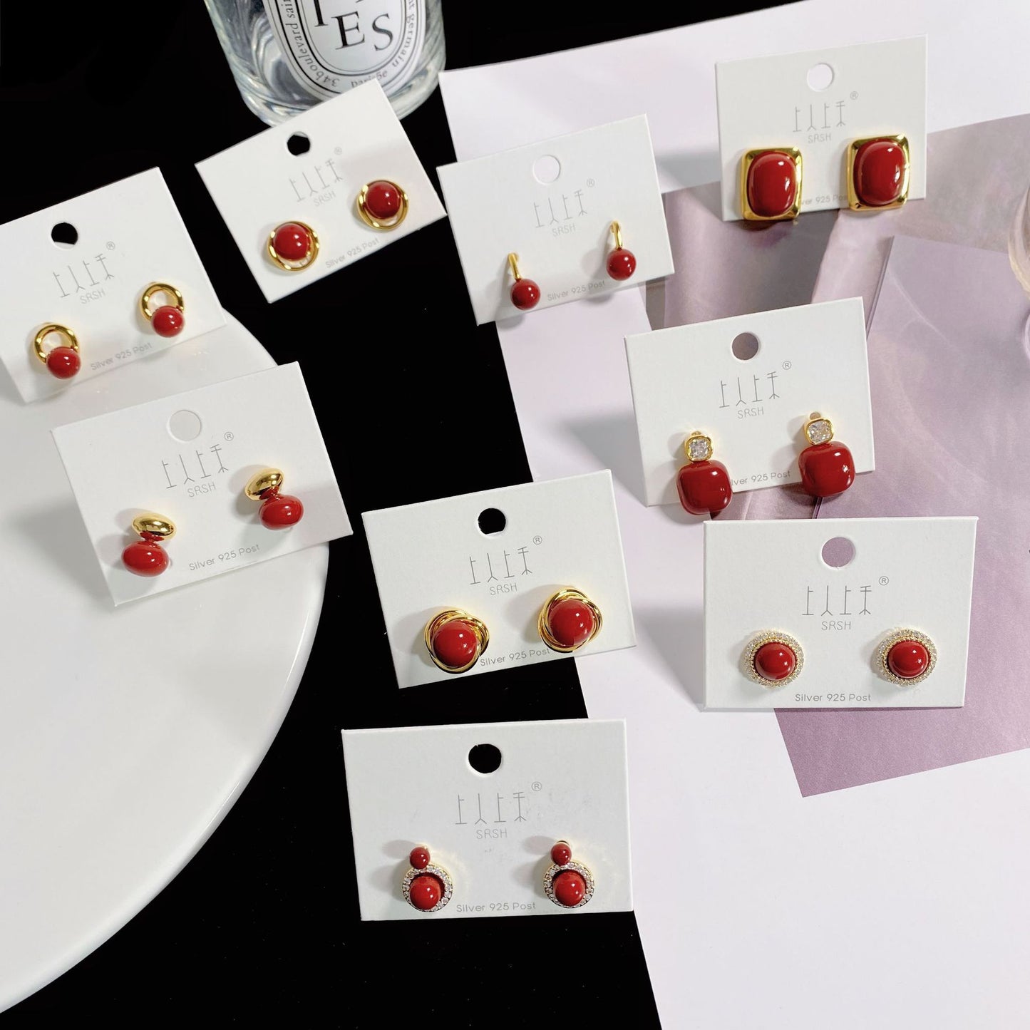 Women's Red Pearl Sier Needle Korean Style Elegant Earrings