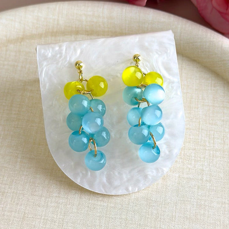 Color Beaded Grape Simple Cute Smart High-grade Earrings