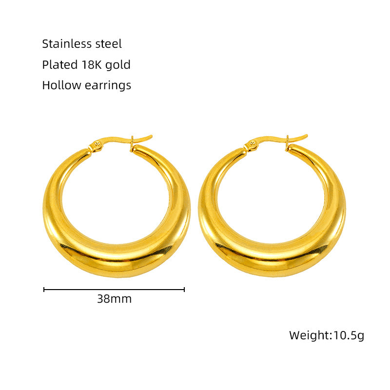 Hollow Crescent Female Gold Titanium French Earrings