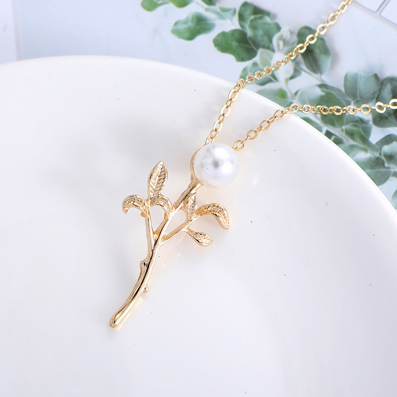 Pearl Leaves Long Personality Simple Sweater Chain Christmas Jewelry Set