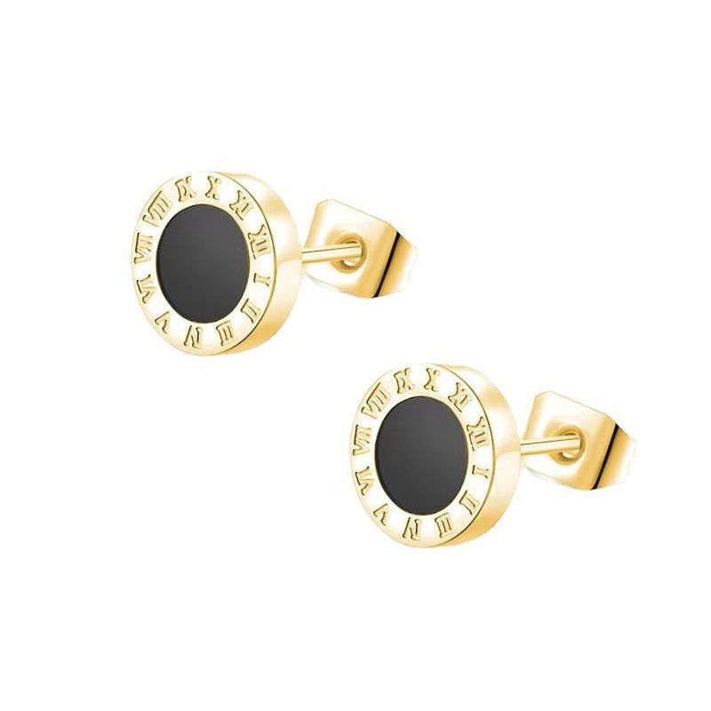 Men's Roman Numerals Thin Needle Stainless Steel Trendy Street Style Fashion Earrings